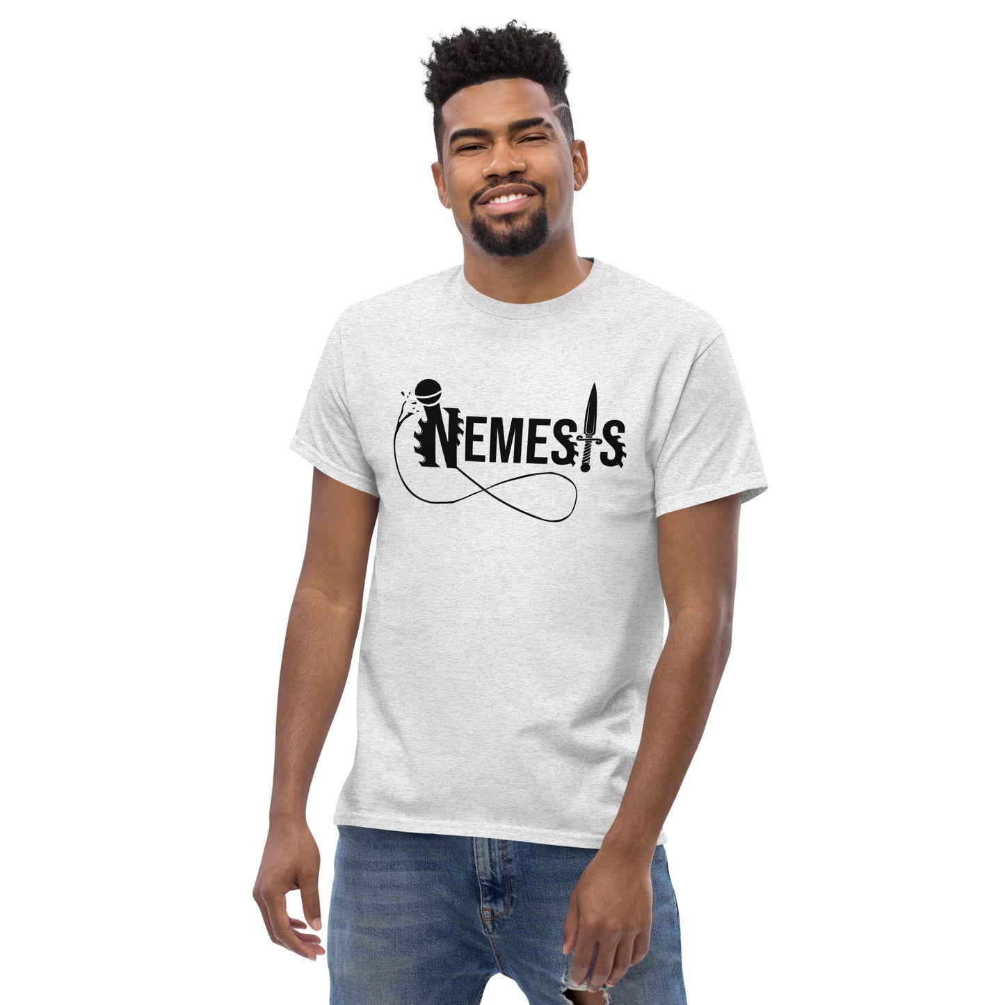 Men's classic NEMESIS tee, BLACK logo with back label, various tee colors available