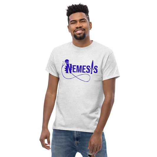 Men's classic NEMESIS tee, BLUE logo with back label, various tee colors available