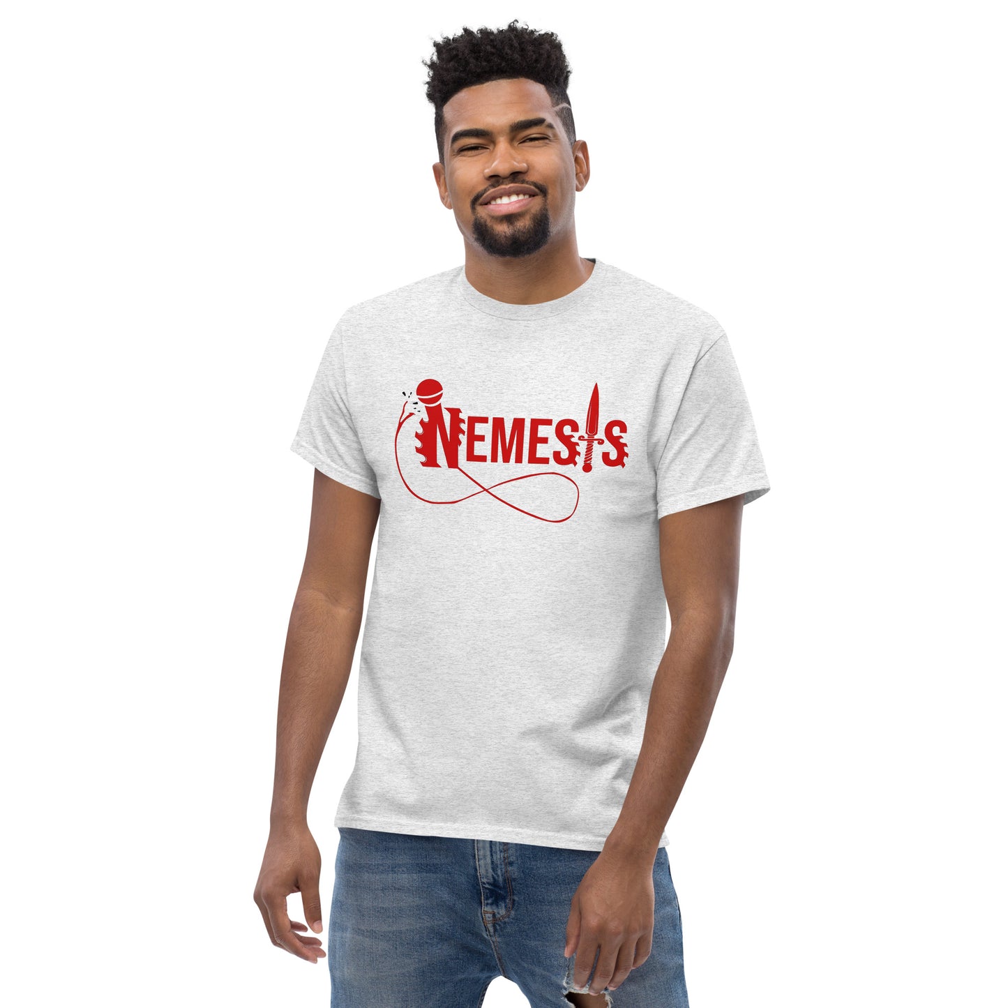 Men's classic NEMESIS tee, RED logo with back label, various tee colors available