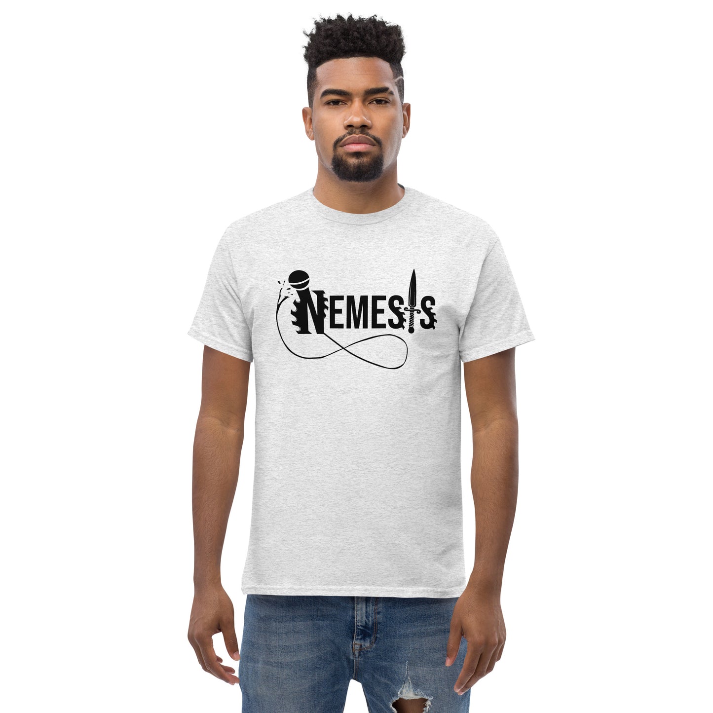 Men's classic NEMESIS tee, BLACK logo with back label, various tee colors available