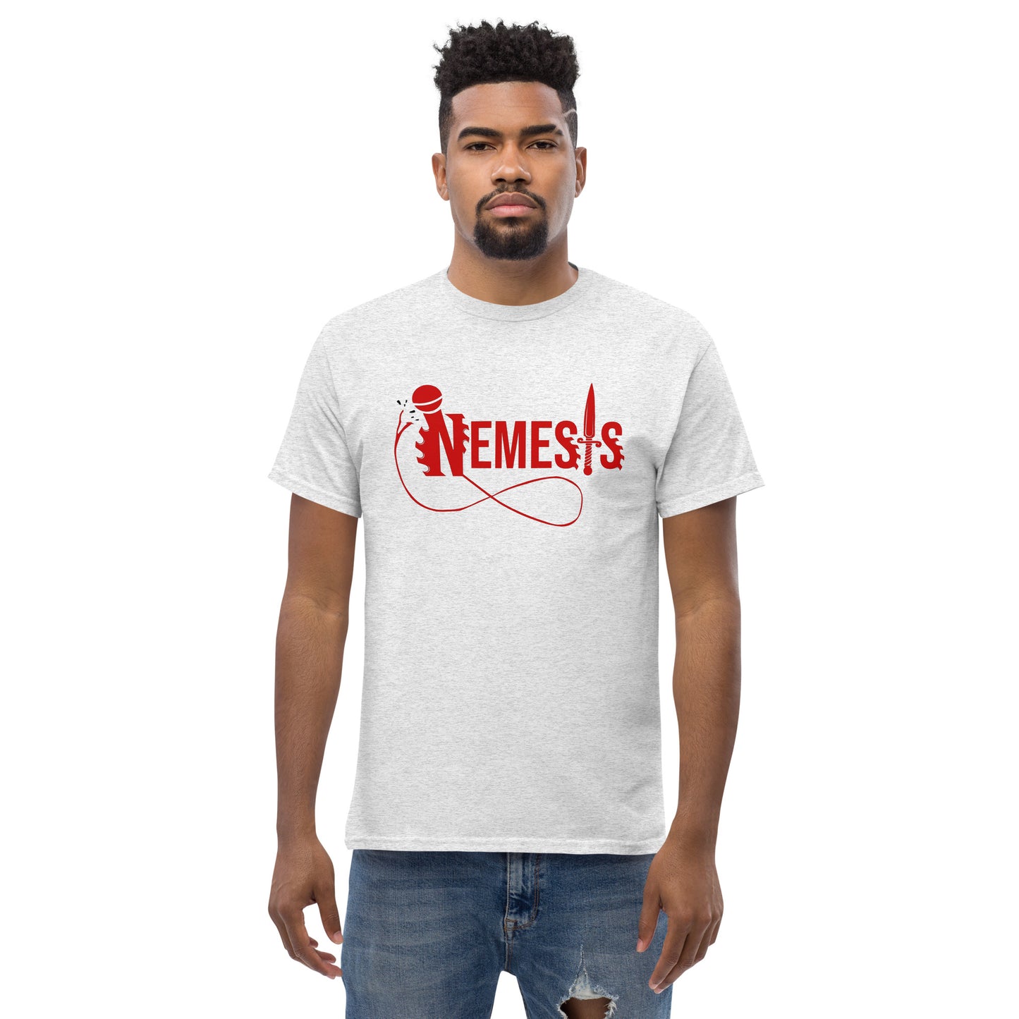 Men's classic NEMESIS tee, RED logo with back label, various tee colors available