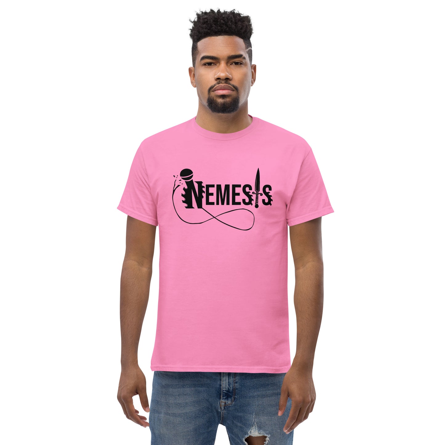 Men's classic NEMESIS tee, BLACK logo with back label, various tee colors available