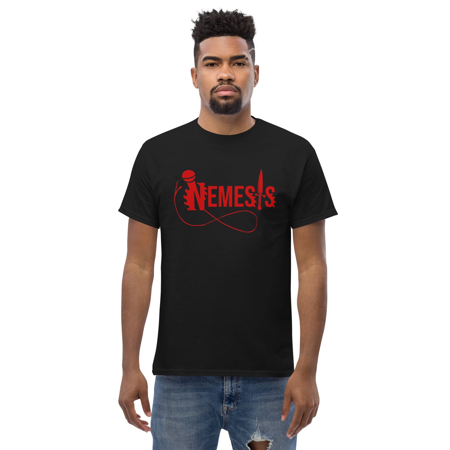 Men's classic NEMESIS tee, RED logo with back label, various tee colors available