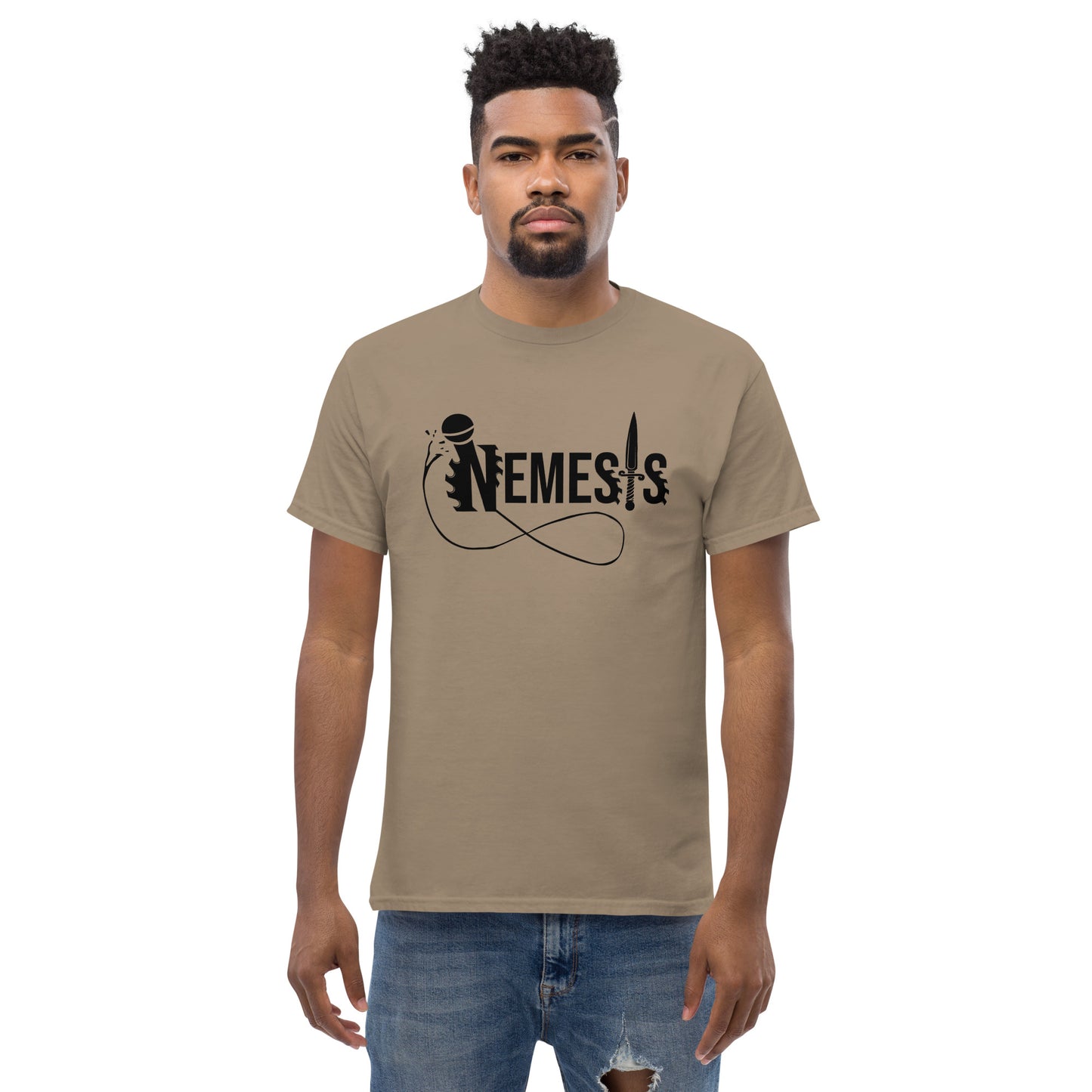 Men's classic NEMESIS tee, BLACK logo with back label, various tee colors available