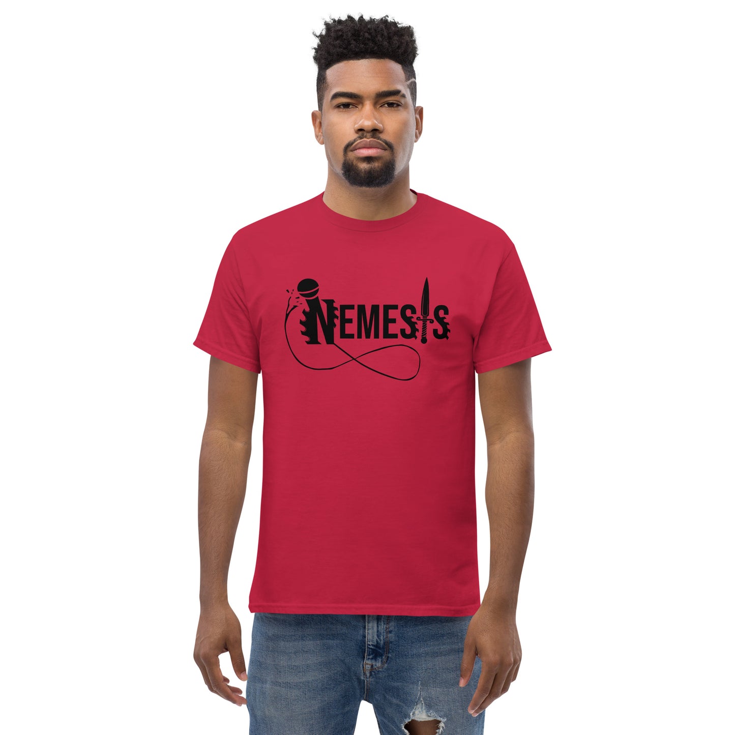 Men's classic NEMESIS tee, BLACK logo with back label, various tee colors available