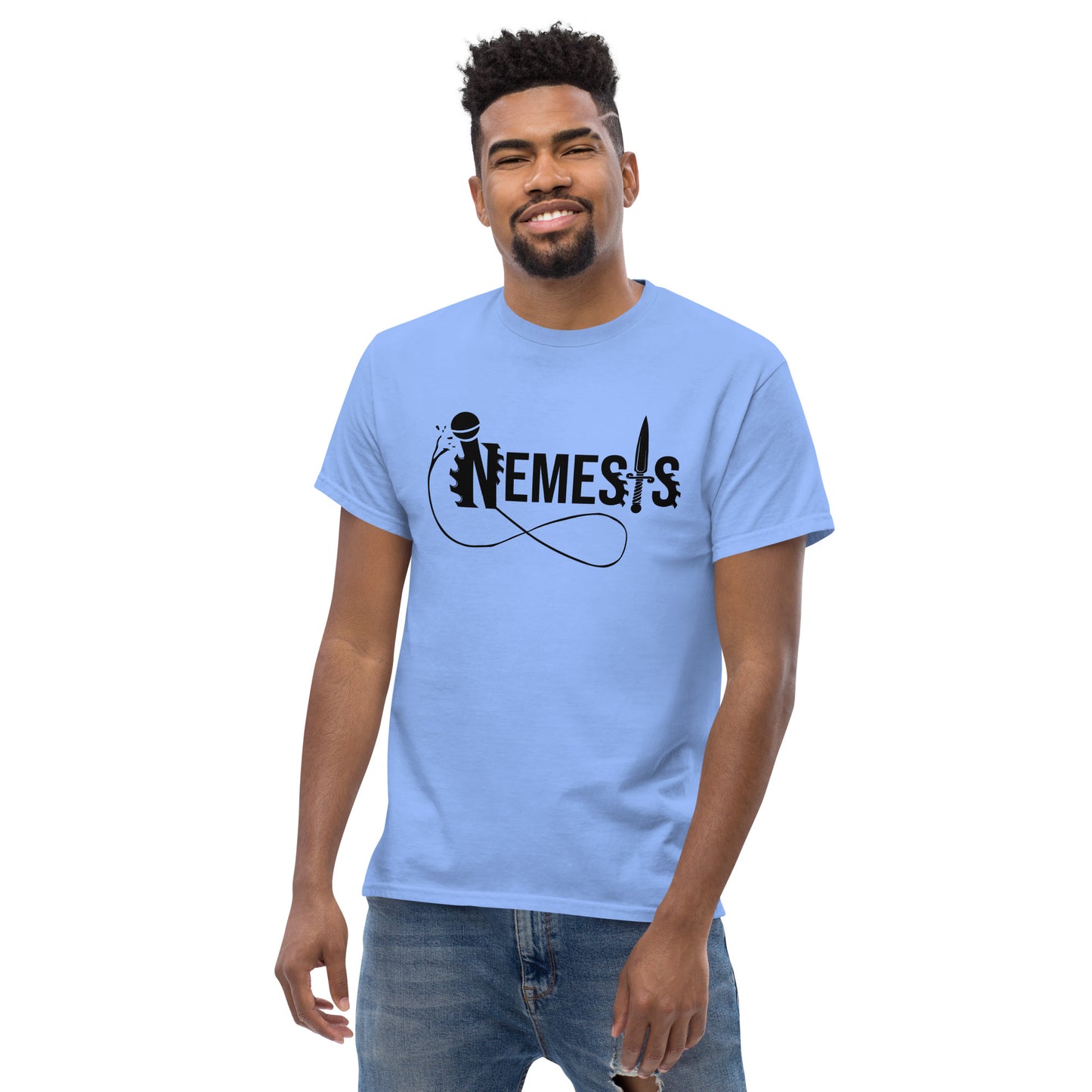 Men's classic NEMESIS tee, BLACK logo with back label, various tee colors available