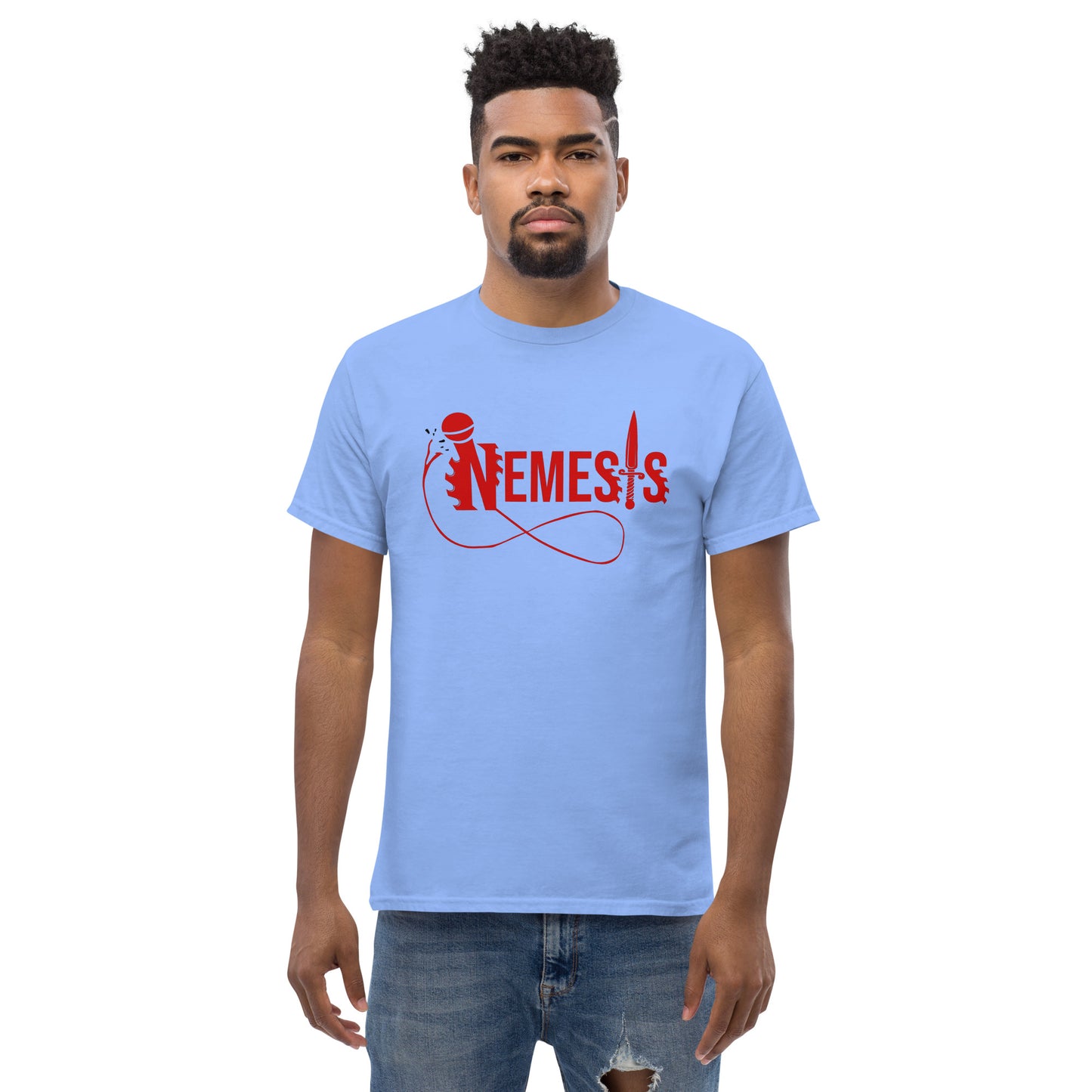 Men's classic NEMESIS tee, RED logo with back label, various tee colors available