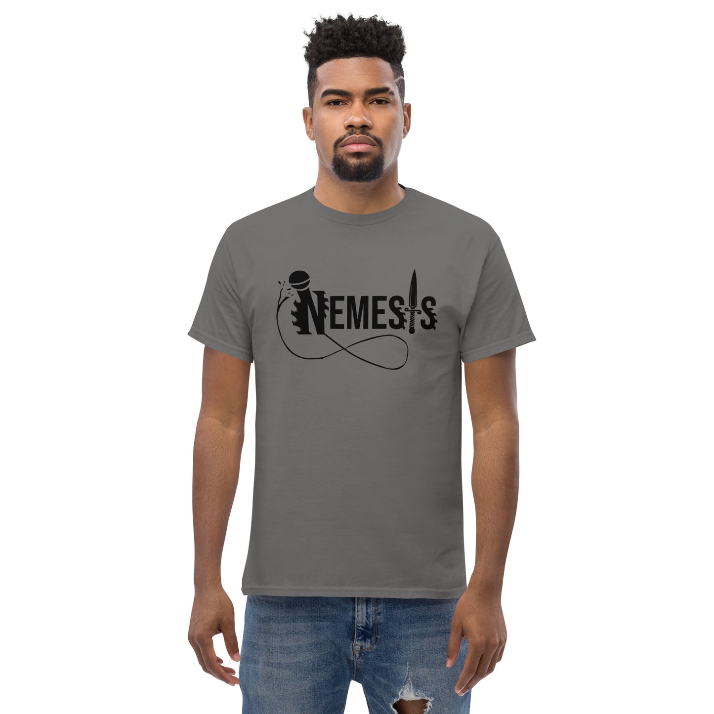 Men's classic NEMESIS tee, BLACK logo with back label, various tee colors available