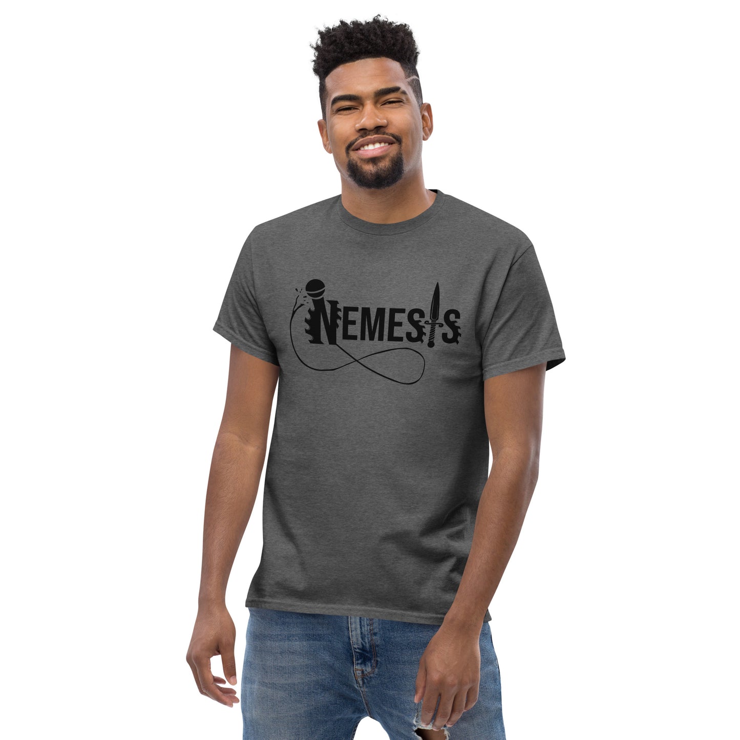 Men's classic NEMESIS tee, BLACK logo with back label, various tee colors available