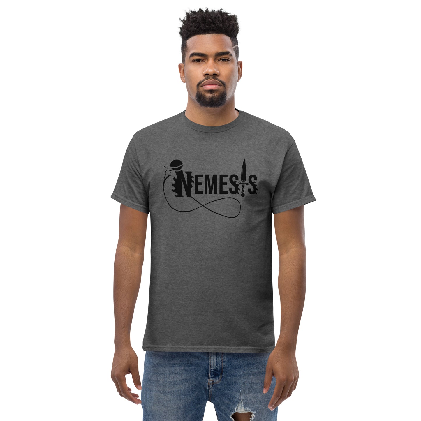 Men's classic NEMESIS tee, BLACK logo with back label, various tee colors available