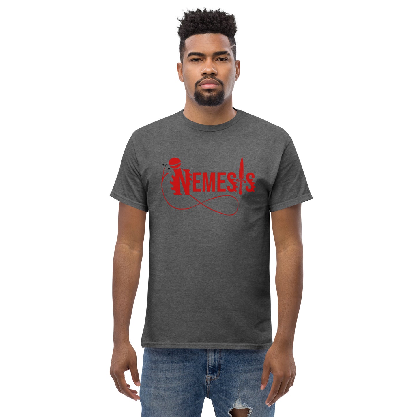 Men's classic NEMESIS tee, RED logo with back label, various tee colors available