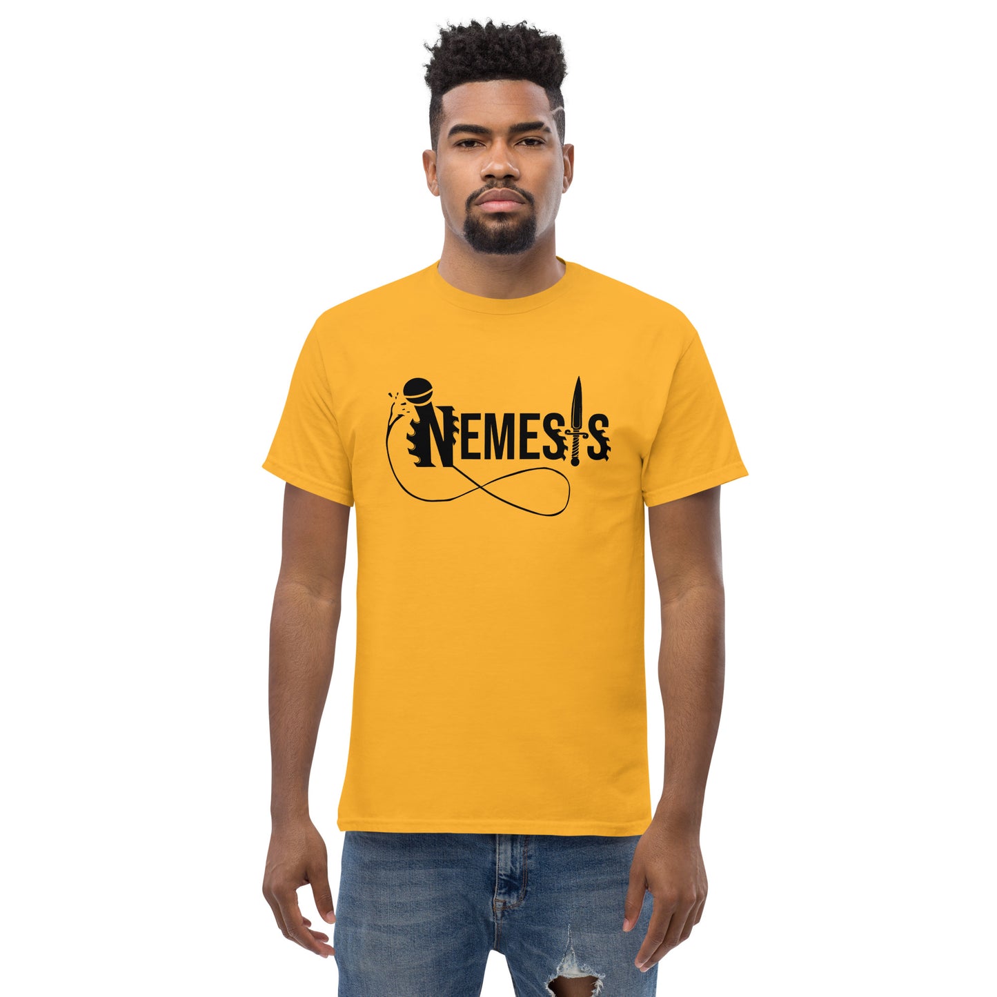 Men's classic NEMESIS tee, BLACK logo with back label, various tee colors available