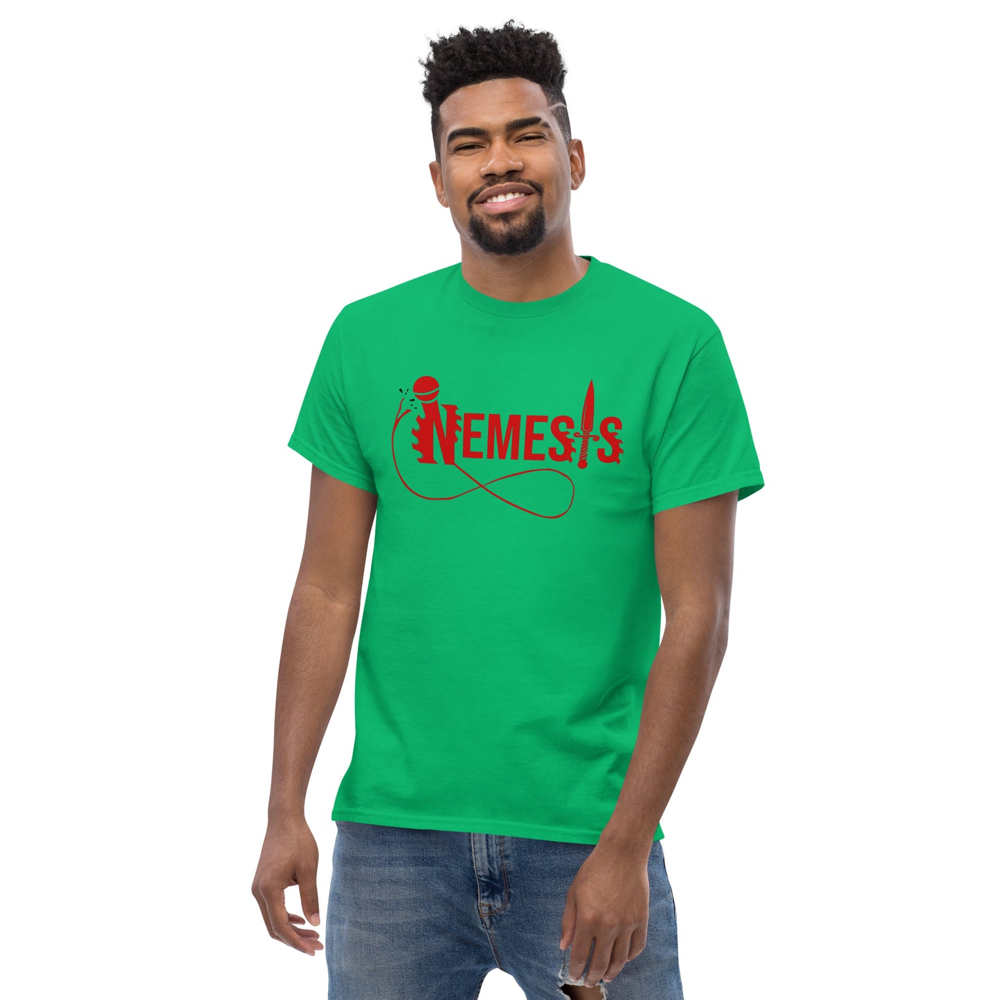 Men's classic NEMESIS tee, RED logo with back label, various tee colors available