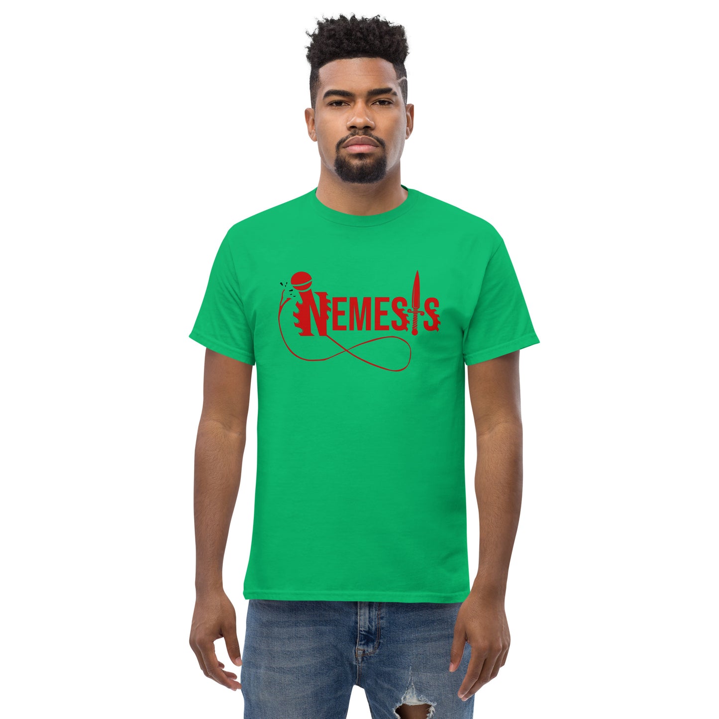 Men's classic NEMESIS tee, RED logo with back label, various tee colors available