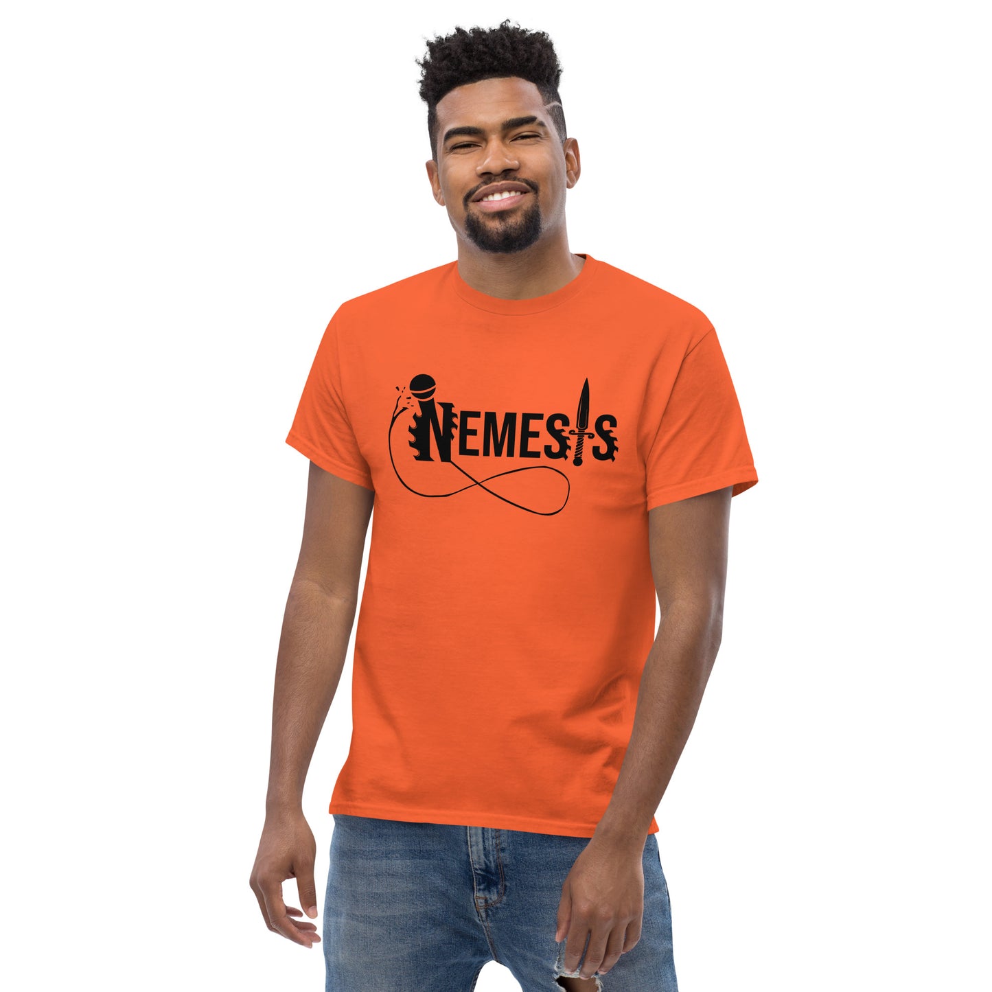 Men's classic NEMESIS tee, Black logo with back label, various tee colors available