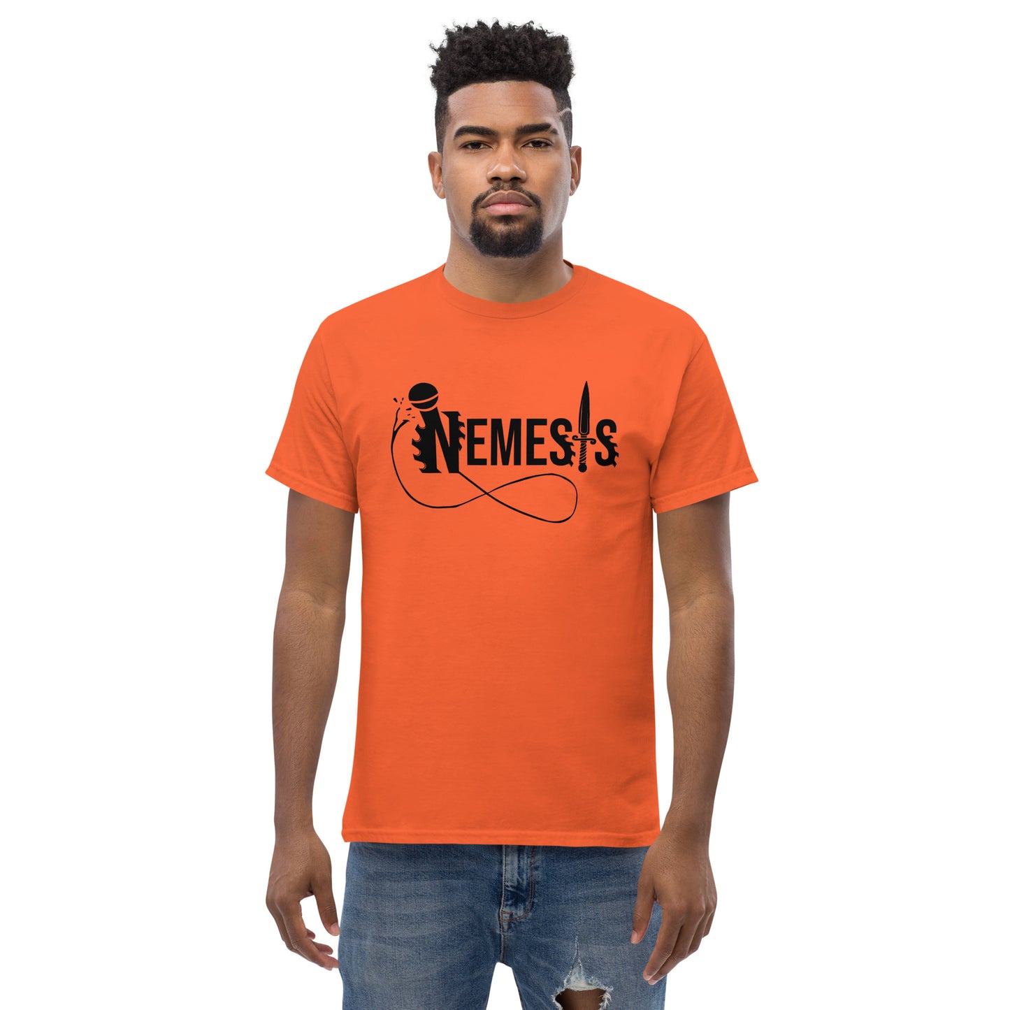 Men's classic NEMESIS tee, BLACK logo with back label, various tee colors available