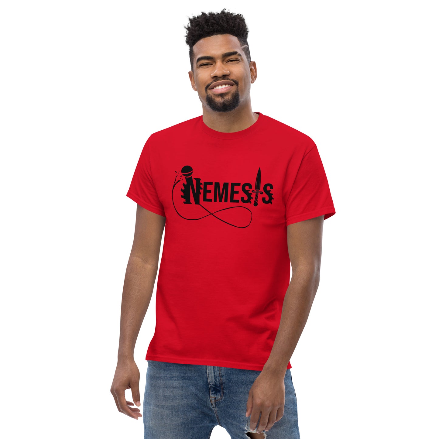 Men's classic NEMESIS tee, BLACK logo with back label, various tee colors available