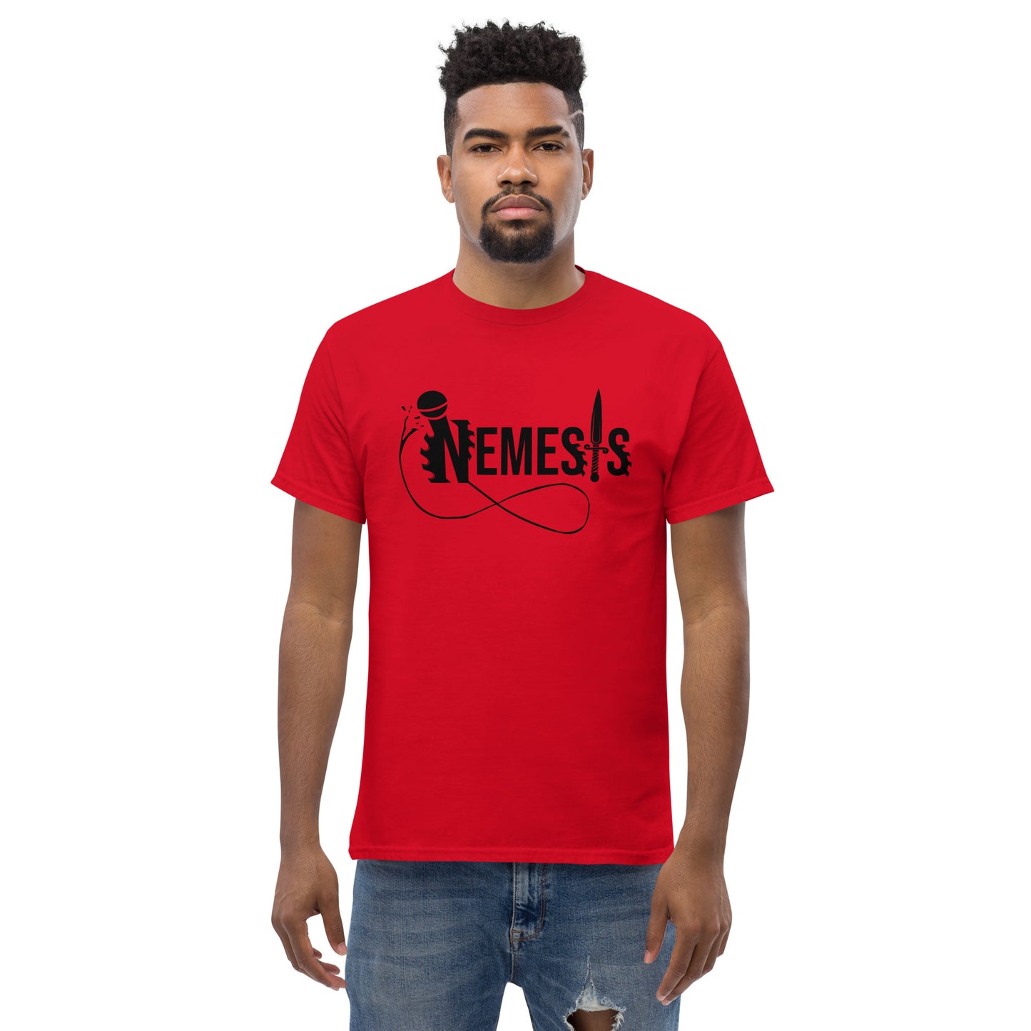 Men's classic NEMESIS tee, BLACK logo with back label, various tee colors available