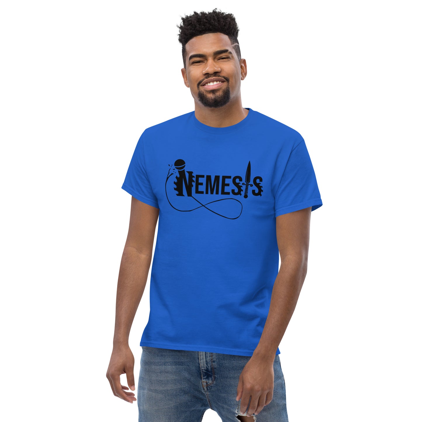 Men's classic NEMESIS tee, BLACK logo with back label, various tee colors available