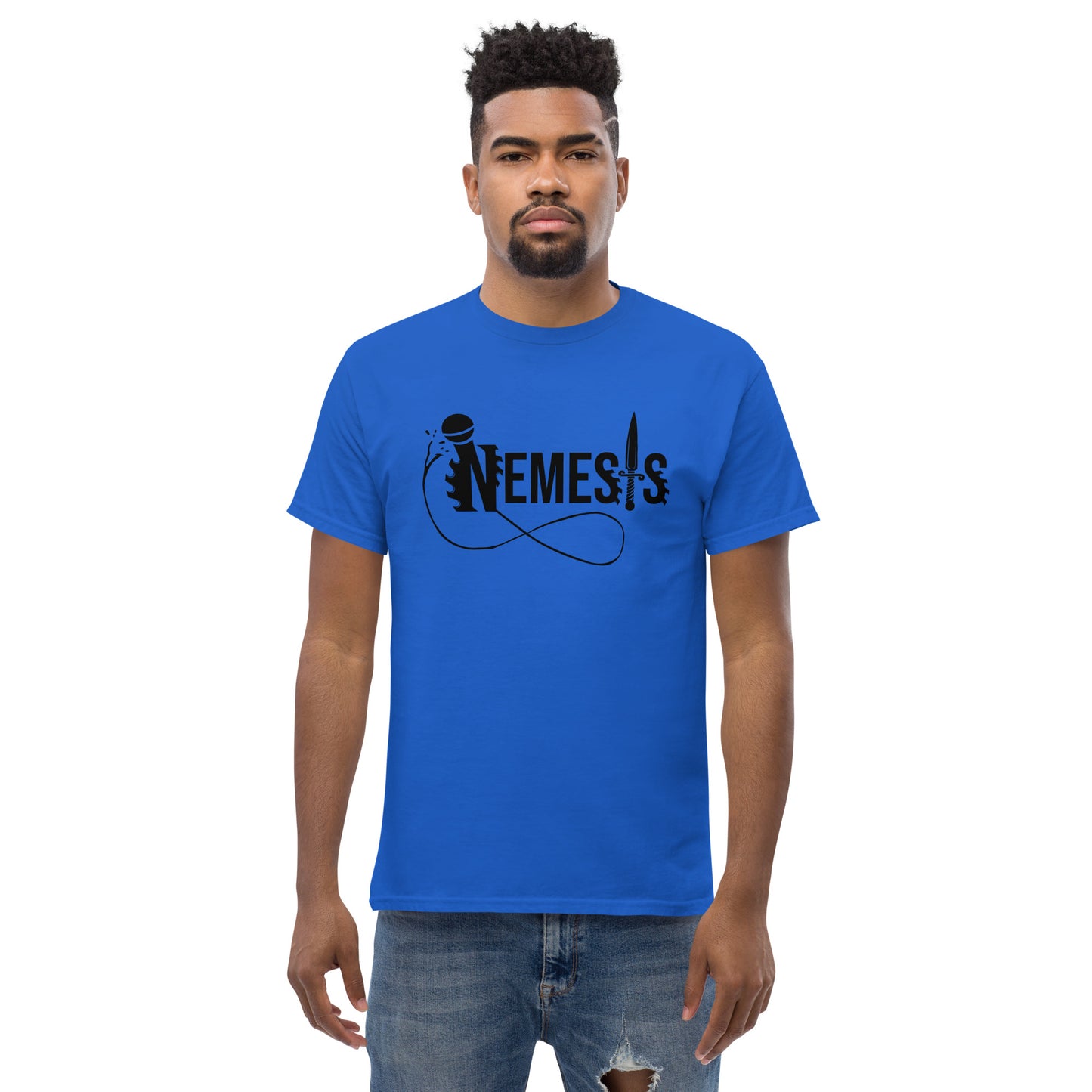 Men's classic NEMESIS tee, BLACK logo with back label, various tee colors available