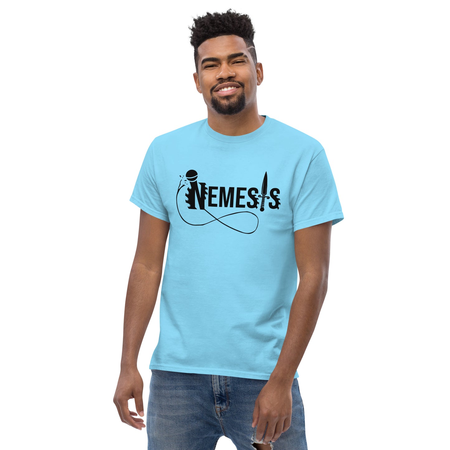 Men's classic NEMESIS tee, BLACK logo with back label, various tee colors available