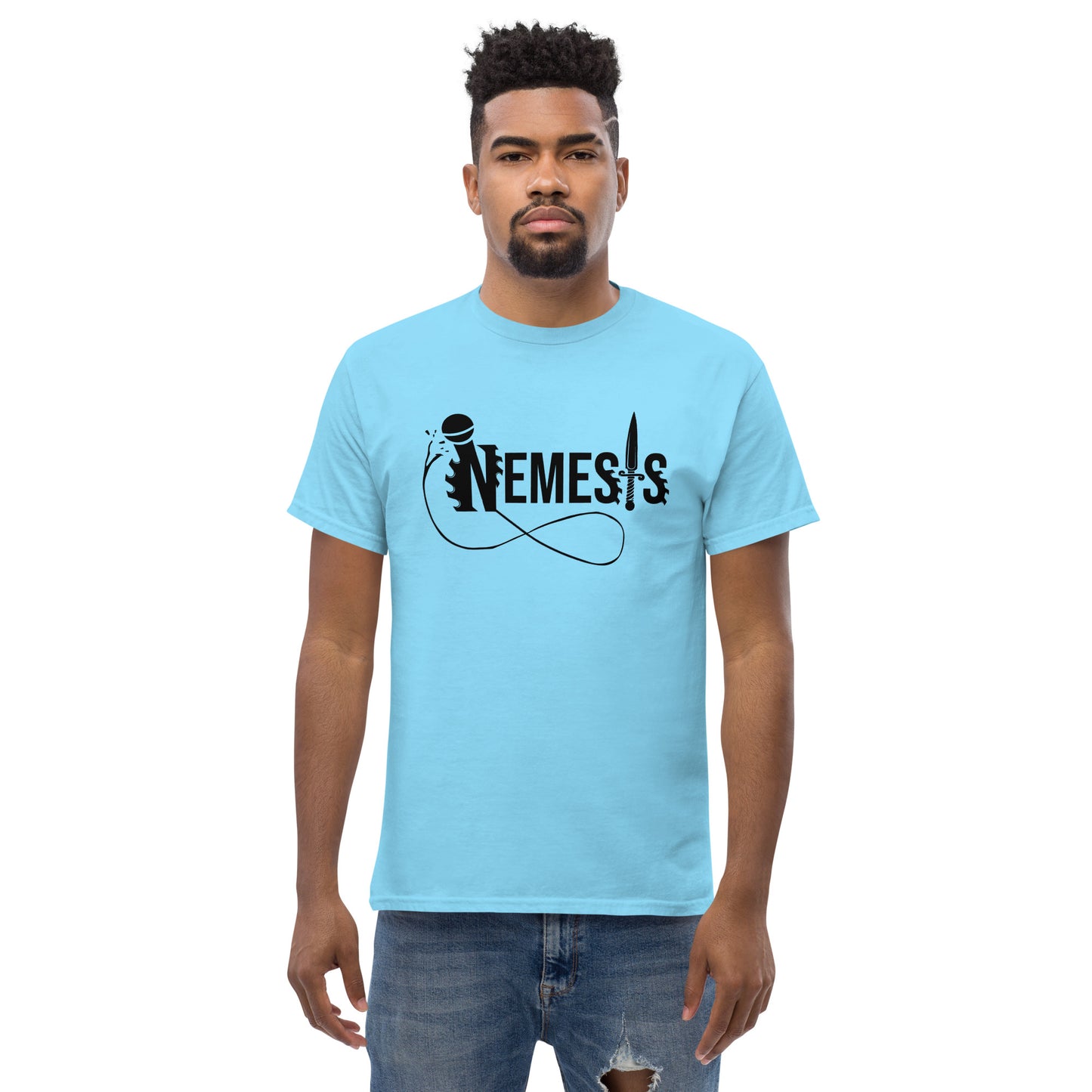 Men's classic NEMESIS tee, BLACK logo with back label, various tee colors available