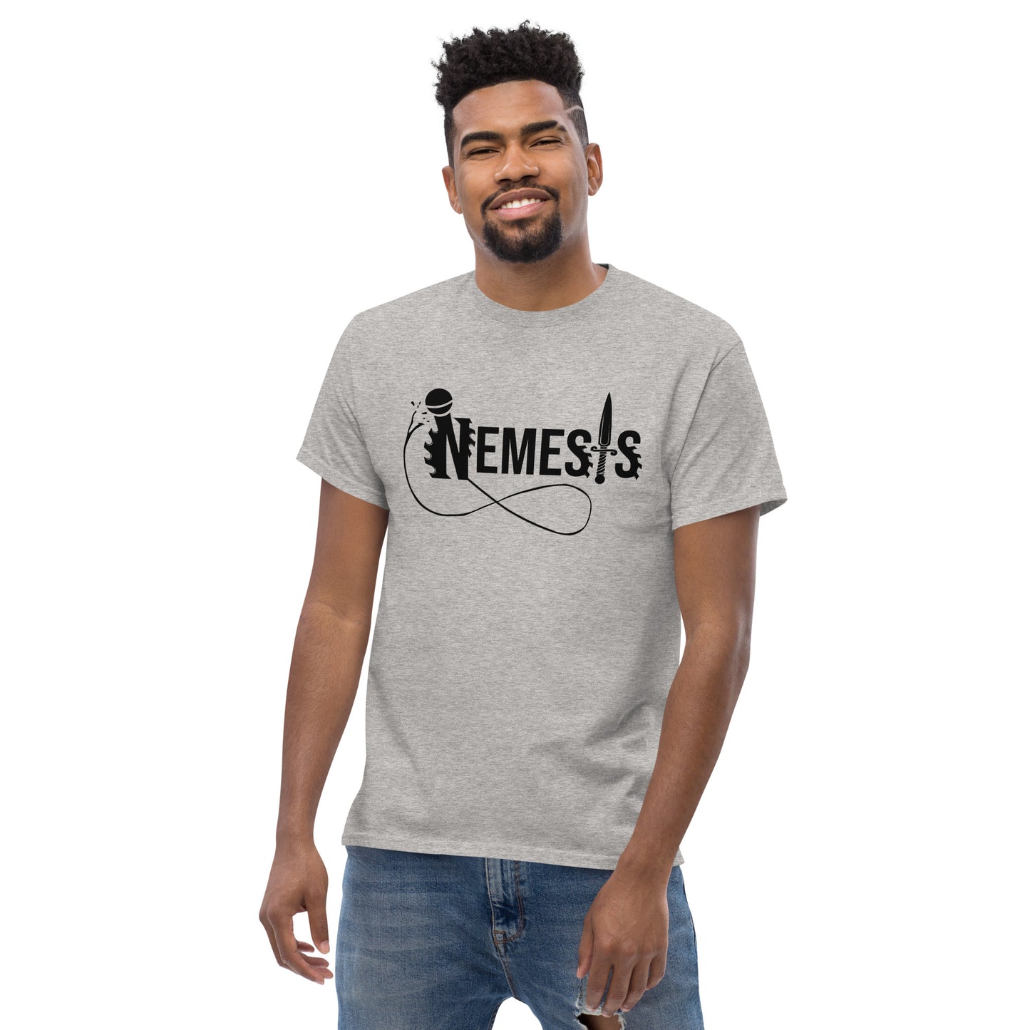 Men's classic NEMESIS tee, BLACK logo with back label, various tee colors available