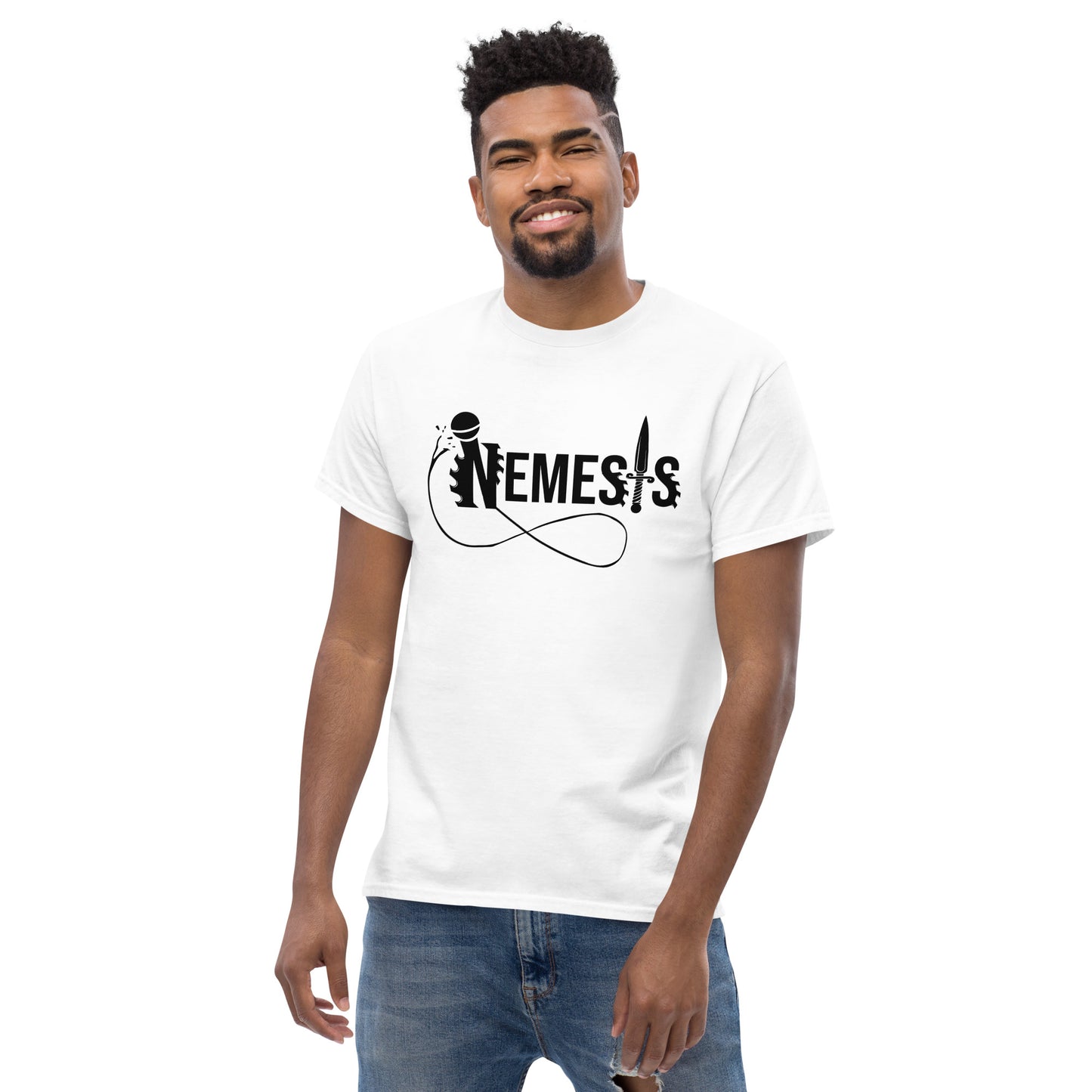 Men's classic NEMESIS tee, BLACK logo with back label, various tee colors available