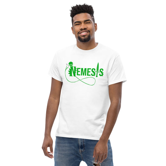 Men's classic NEMESIS tee, GREEN logo with back label, various tee colors available