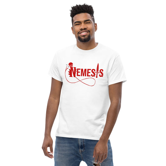 Men's classic NEMESIS tee, RED logo with back label, various tee colors available