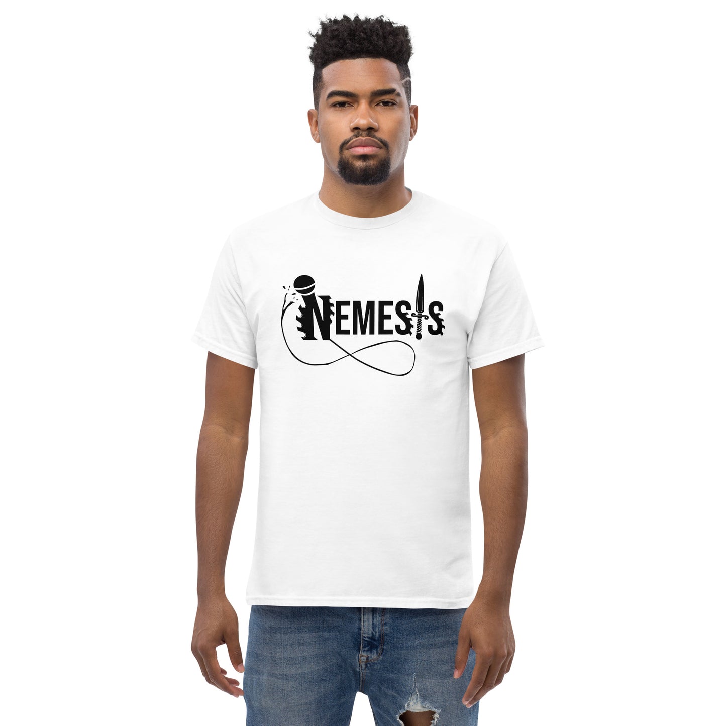 Men's classic NEMESIS tee, BLACK logo with back label, various tee colors available