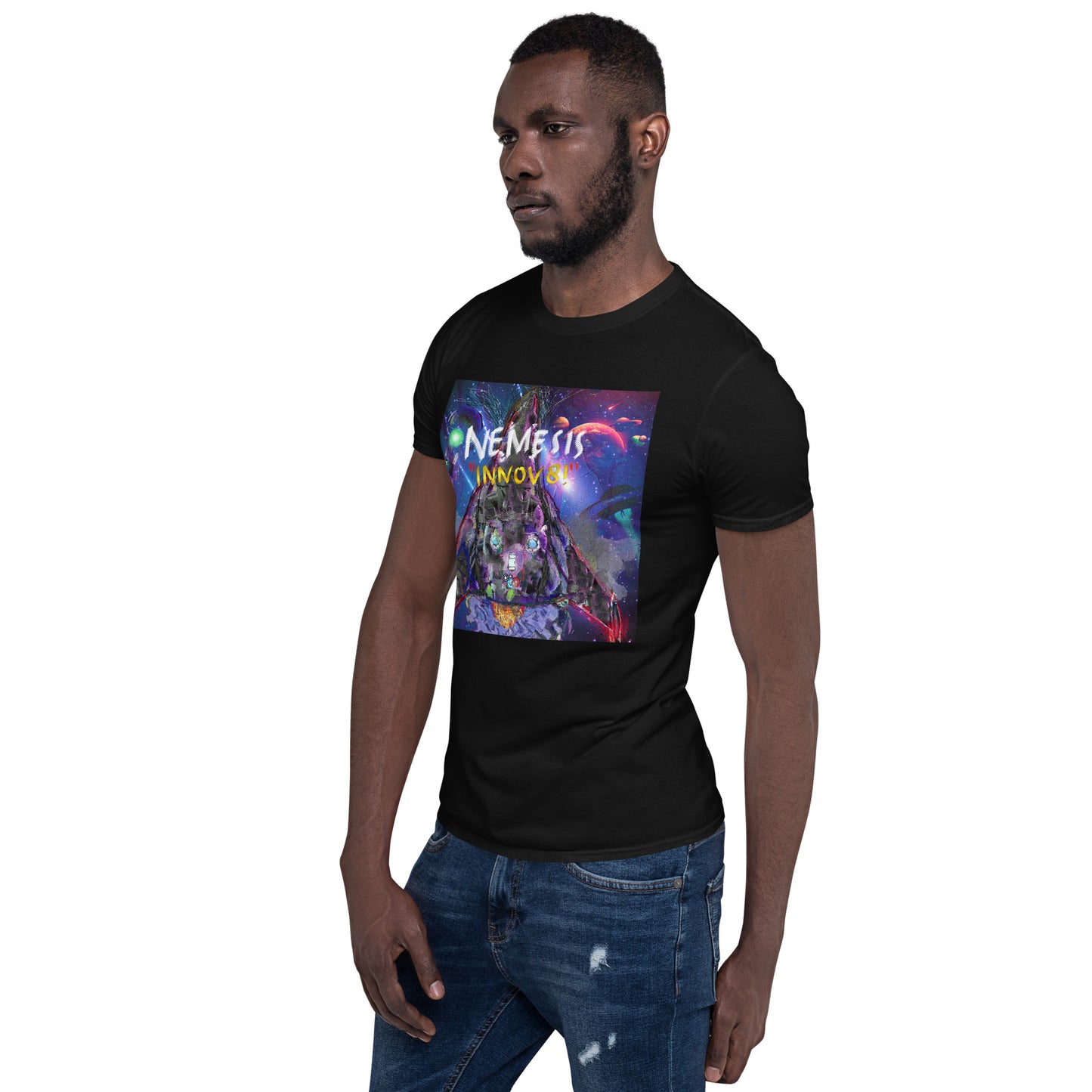 Short-Sleeve Unisex NEMESIS INNOV8! cover art T-Shirt with Print on back