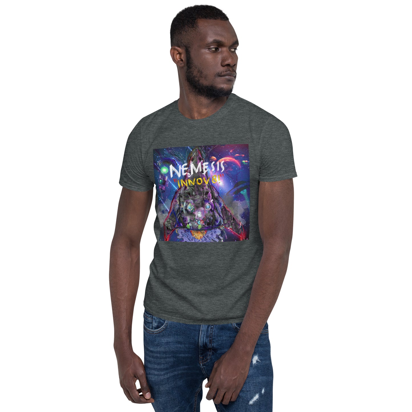 Short-Sleeve Unisex NEMESIS INNOV8! cover art T-Shirt with Print on back