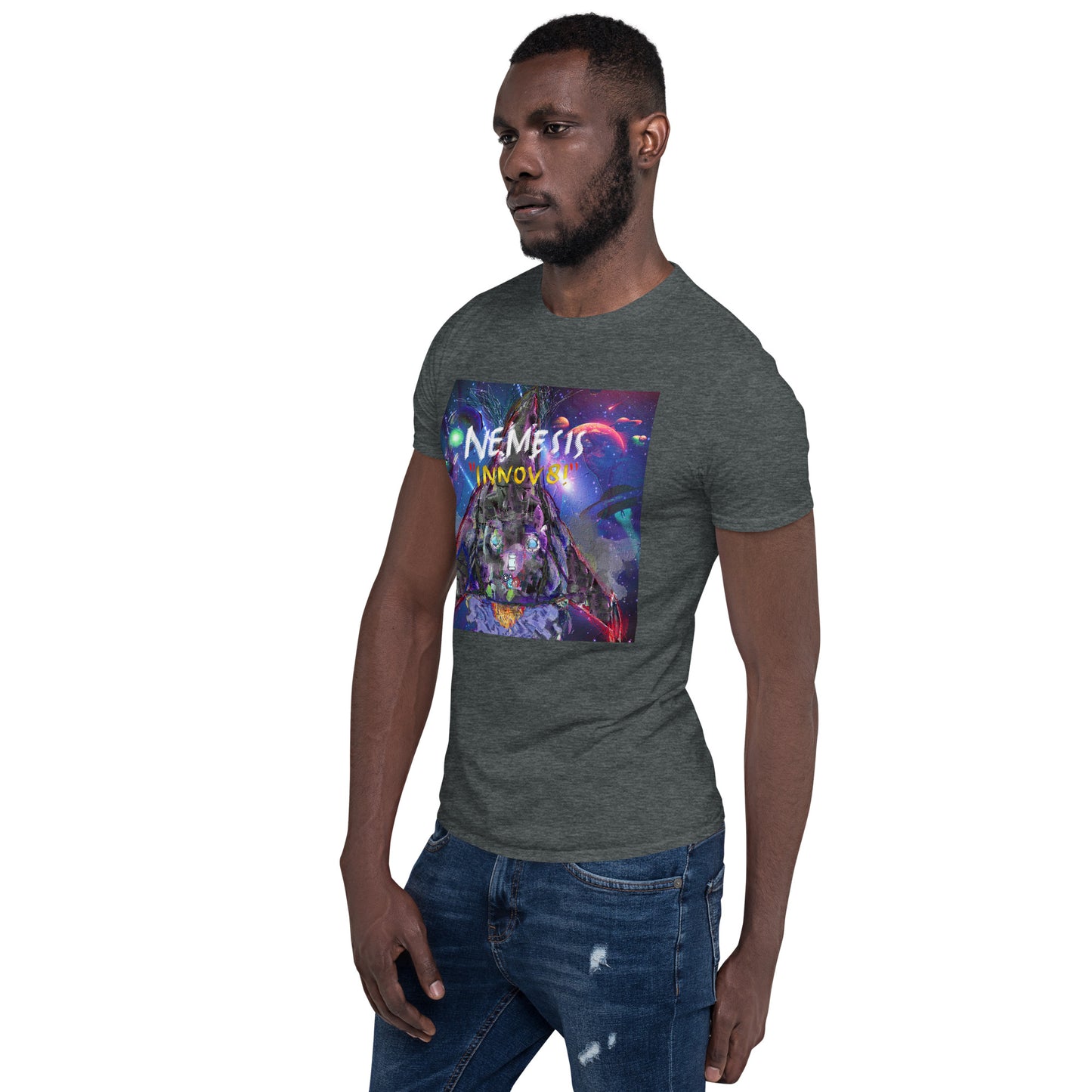 Short-Sleeve Unisex NEMESIS INNOV8! cover art T-Shirt with Print on back