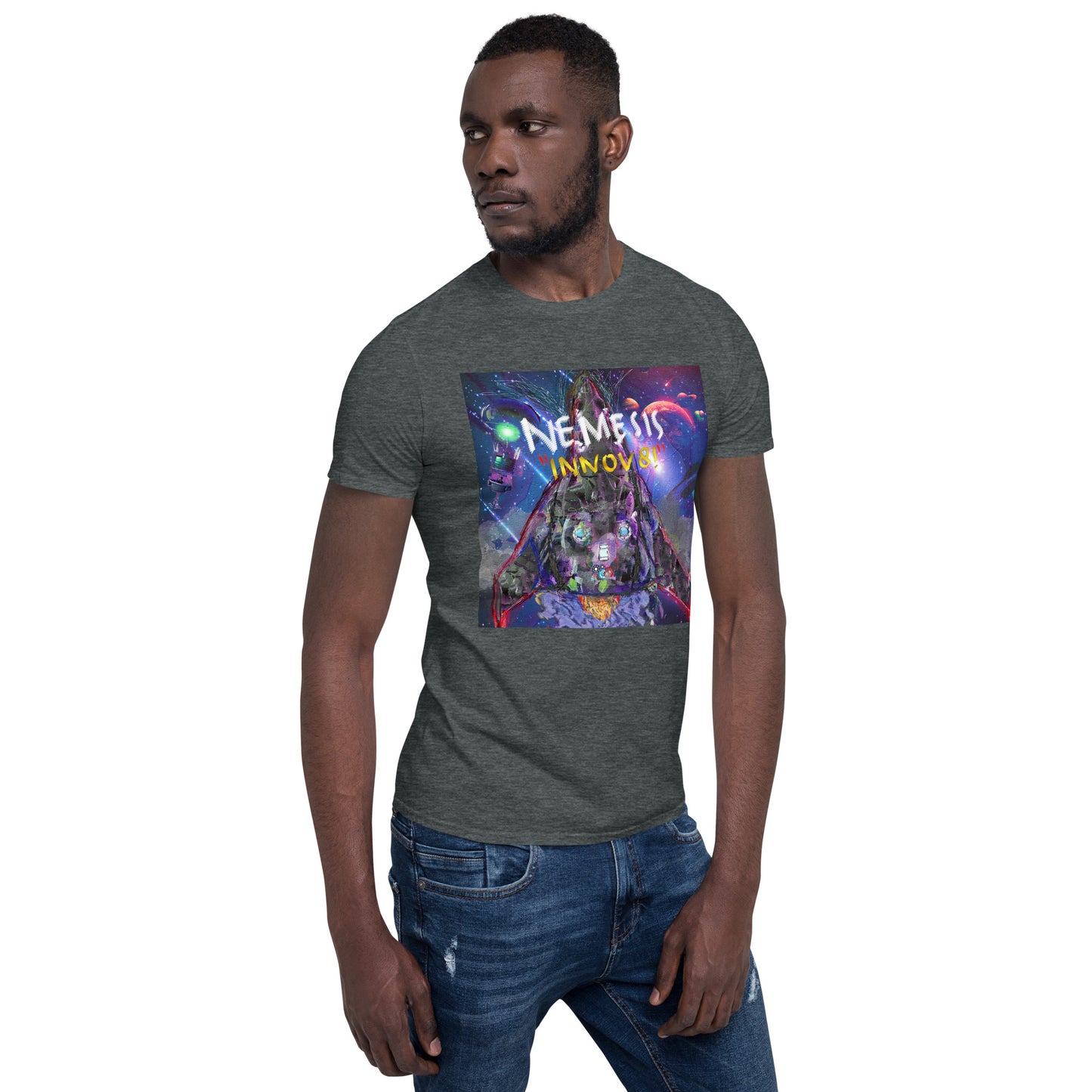 Short-Sleeve Unisex NEMESIS INNOV8! cover art T-Shirt with Print on back