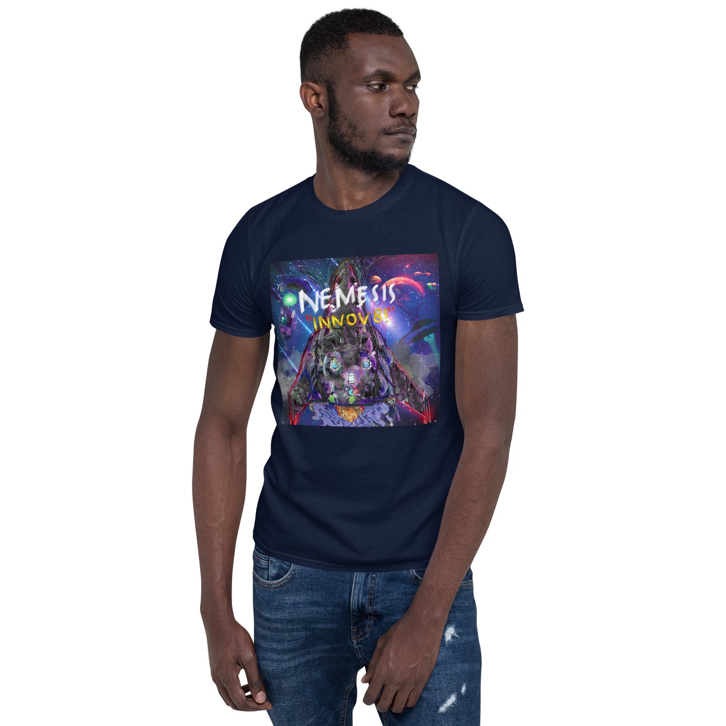 Short-Sleeve Unisex NEMESIS INNOV8! cover art T-Shirt with Print on back