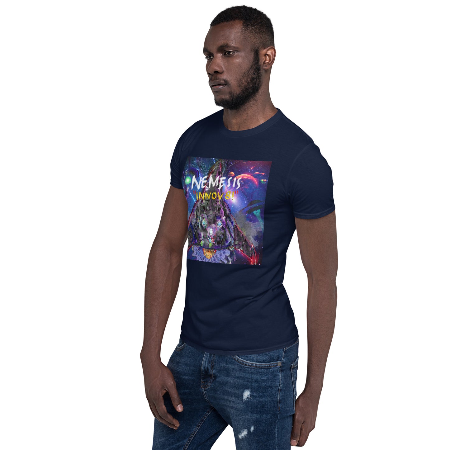 Short-Sleeve Unisex NEMESIS INNOV8! cover art T-Shirt with Print on back