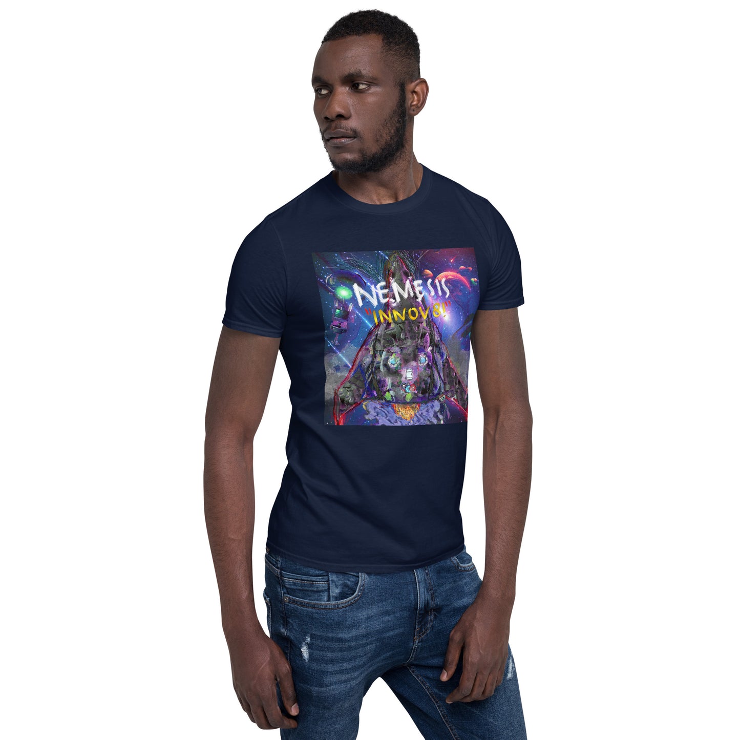 Short-Sleeve Unisex NEMESIS INNOV8! cover art T-Shirt with Print on back