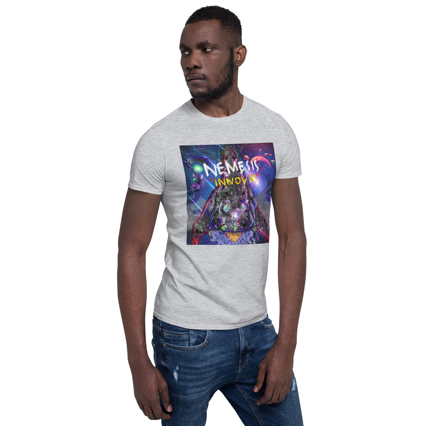 Short-Sleeve Unisex NEMESIS INNOV8! cover art T-Shirt with Print on back